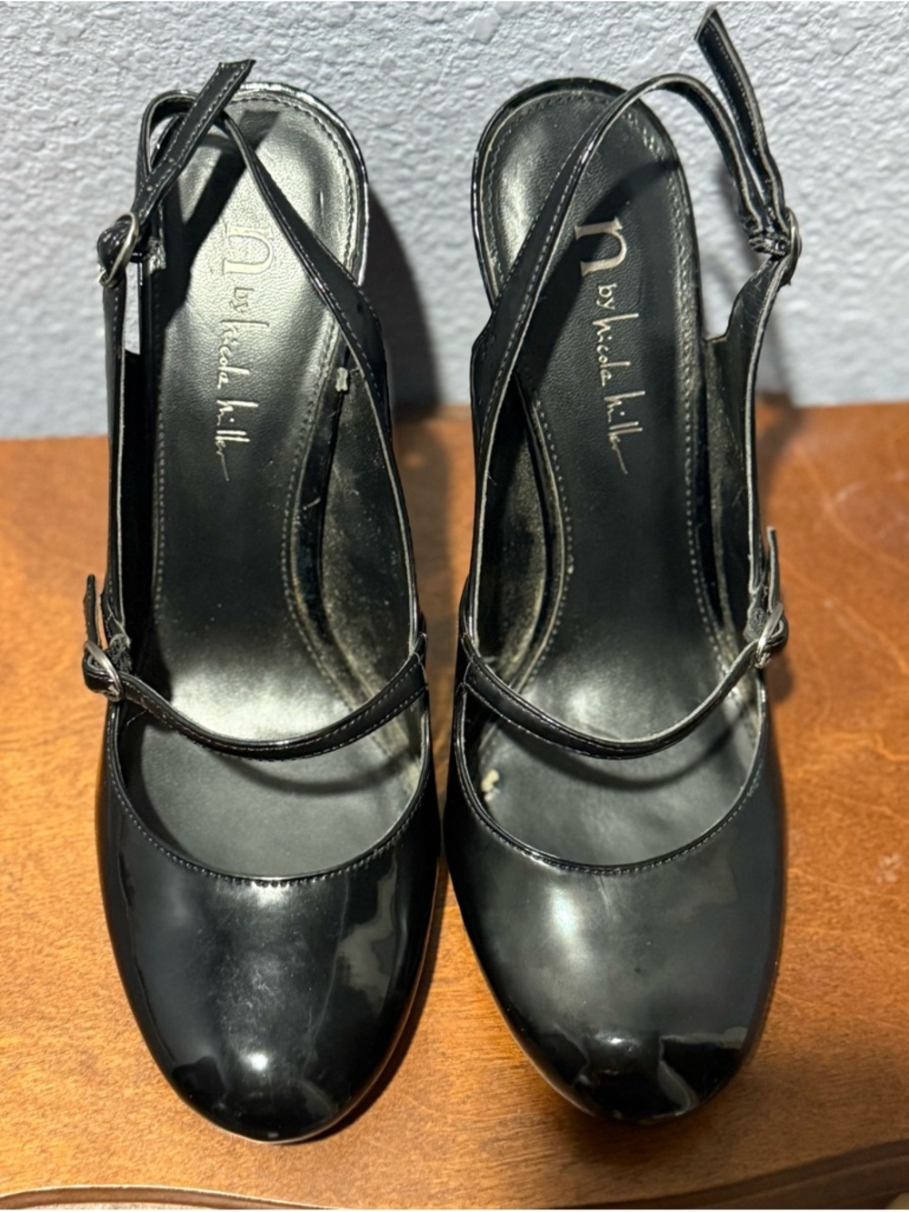 Nicole by Nicole Miller Black Patent Slingback Pumps